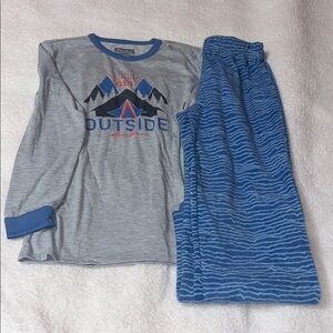 Eddie Bauer Pajama Set Gray and Blue with Mountain Graphic